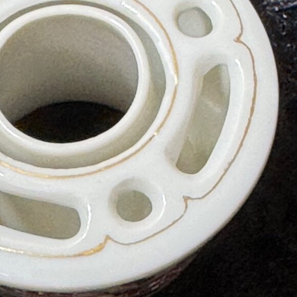 Vintage Porcelain Floral Frog Vase Insert With Hand-Painted Pink Roses & Gold - Picture 3 of 7